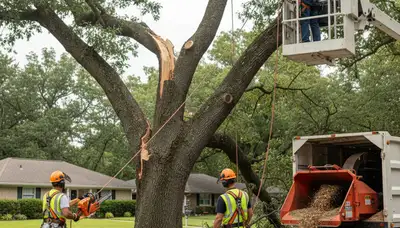 Emergency tree service crew in Kissimmee, FL removing storm-damaged trees safely