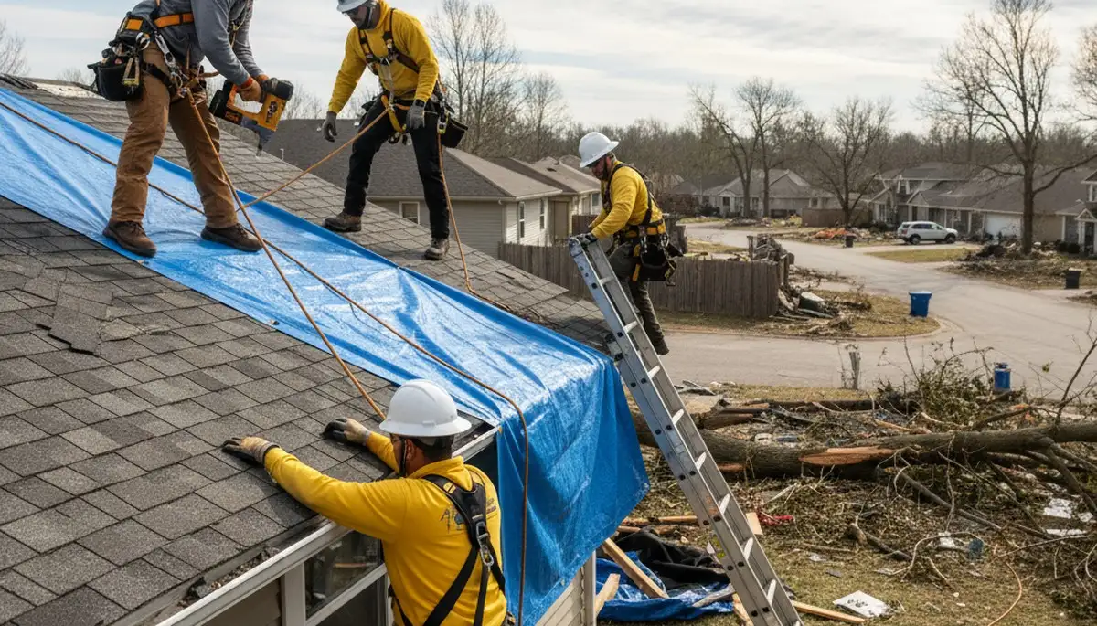 Storm damage cleanup crew removing fallen tree debris in Kissimmee, FL