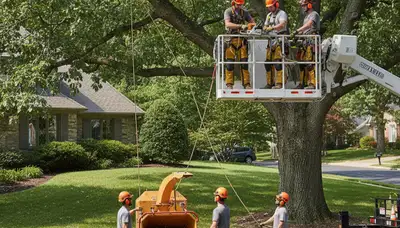 Kissimmee, FL tree removal crew safely removing a storm-damaged tree