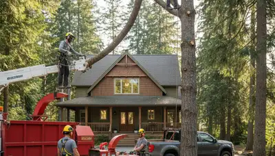 Tree service crew removing a tree in Kissimmee, FL for safe, professional property maintenance