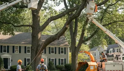 Tree service crew in Kissimmee, FL providing professional tree removal and cleanup on a residential property