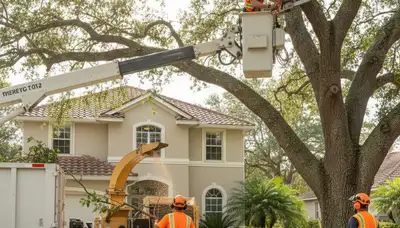 Tree service crew removing a tree in Kissimmee, FL for safe, professional property maintenance