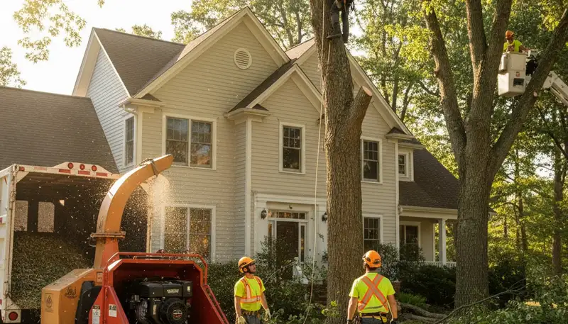 Tree service crew in Kissimmee, FL providing professional tree removal and trimming on site
