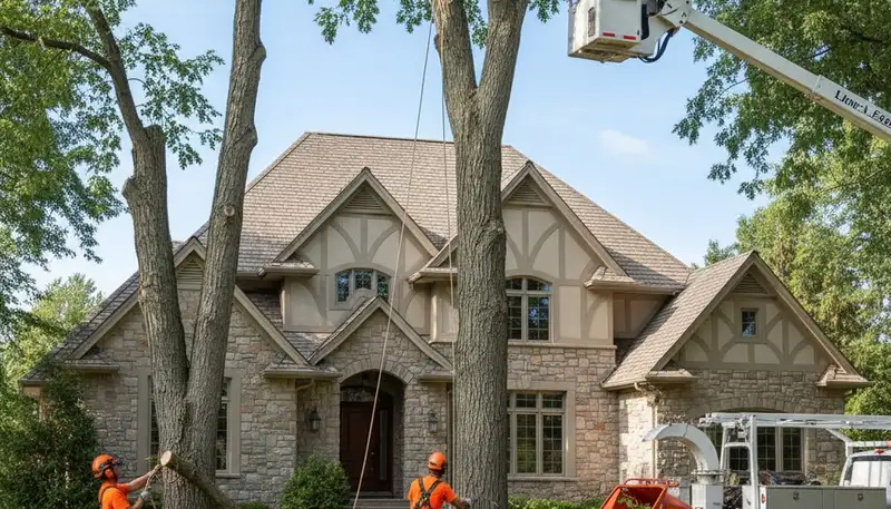 Tree service crew removing a tree in Kissimmee, FL for safe residential property clearance